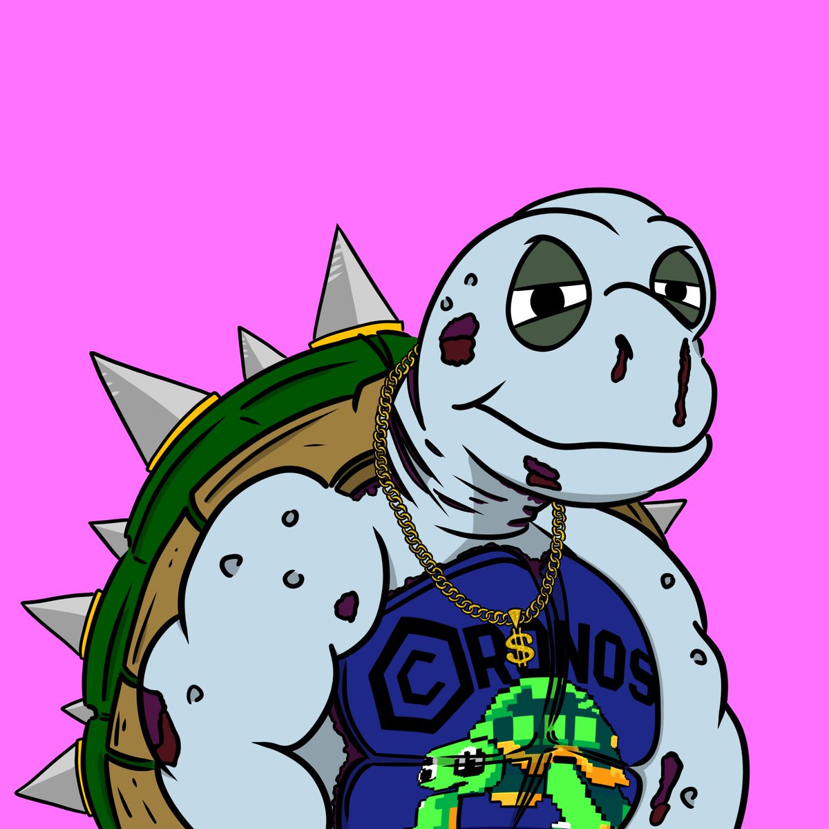 TurtleonCro's tweet photo. On #Cronoschain where the #memecoins gleam. A zombie TURTLE with a blinged-out dream.
With chains and jewels, he's quite the scene. In the blockchain world, he's the undead king supreme! π’π§ββοΈπ°
#TurtleNFTs #crofam #cryptocom #FFTB https://t.co/M7yiJFxlIz