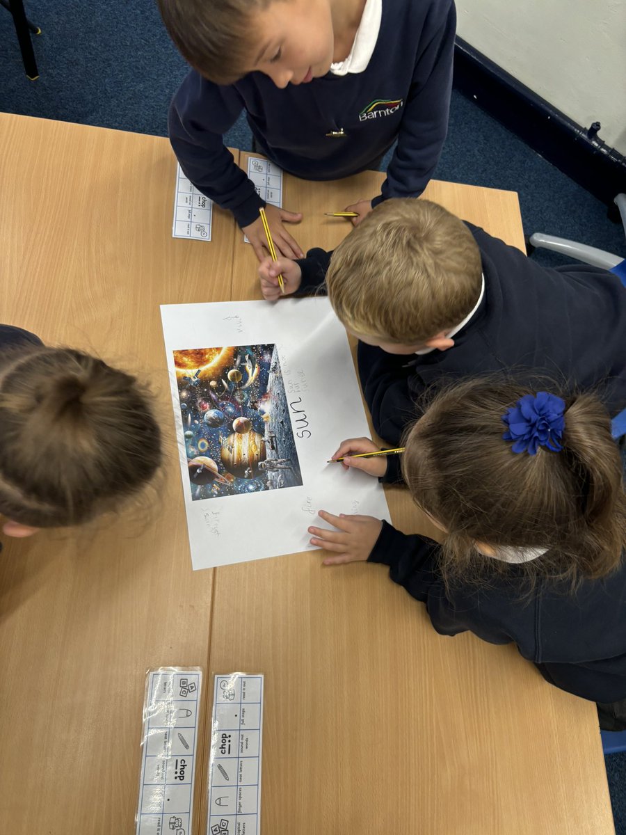 Today in our English lesson, Year 2 went to space!! We then worked collaboratively to collect lots of adjectives to describe the amazing things we had seen. I was very impressed with the vocabulary chosen! Well done superstars ✨ <a href="/BarntonMissR/">Miss Rutter</a>