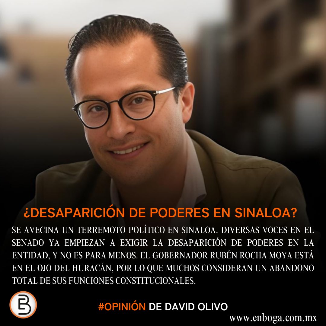 EnBogaMx's tweet photo. #Opinión de @dolivo_a ✍️

¿Desaparición de poderes en Sinaloa?

Se avecina un terremoto político en #Sinaloa. Diversas voces en el Senado ya empiezan a exigir la desaparición de poderes en la entidad, y no es para menos. El gobernador @rochamoya_ está en el ojo del huracán, por lo que muchos consideran un abandono total de sus funciones constitucionales.

Conoce más 👇🏼
🔗 https://t.co/hV5Rpaem8V
