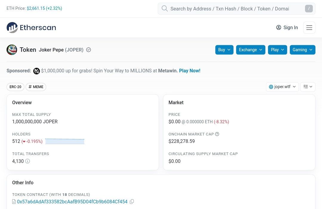 The JOPER is now verified on <a href="/etherscan/">etherscan.eth</a> 

The make up stays on.