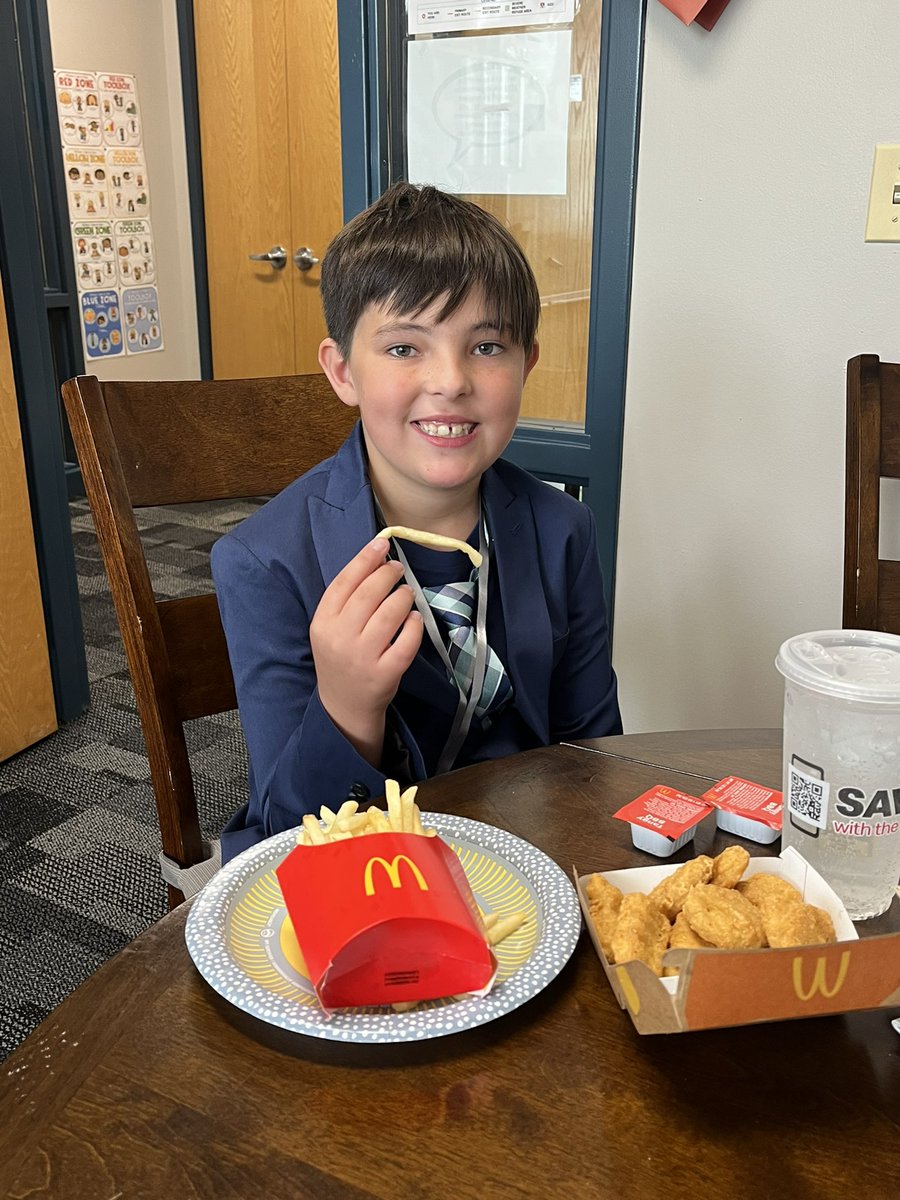 Fun day for this student. He won to be Principal for a Day. He got to be a mystery reader, a private tour of the school(even the roof), he got to give his class an extra recess, play Jenga, AND McDonald's for lunch. What a great Friday!!! #principalforaday #makingschoolfun