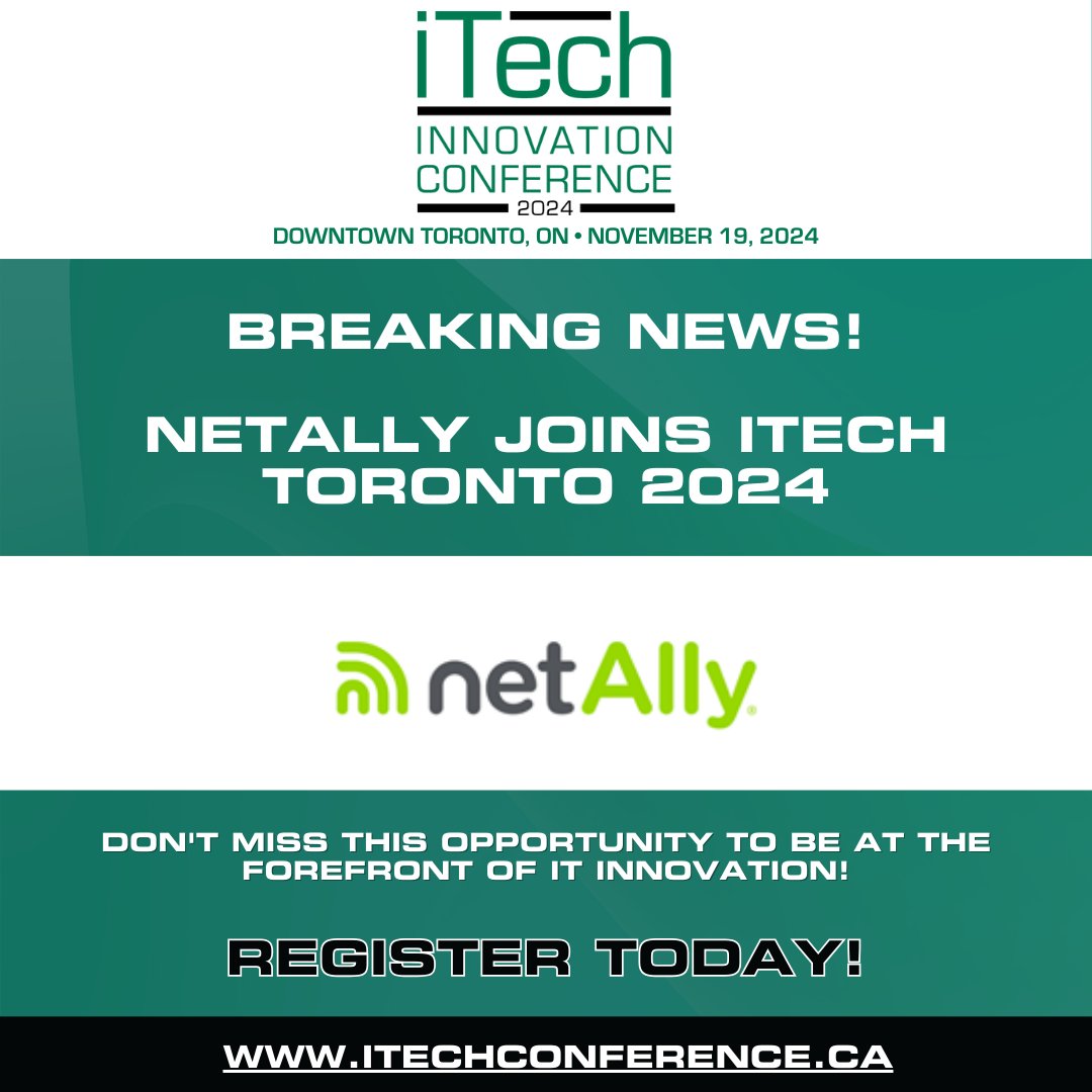 Exciting News

We’re thrilled to welcome NetAlly as our newest sponsor for iTech Toronto!

Plus, our 40% discount has been extended until October 15th!  Use code THANKSGIVING40 at checkout to grab savings. 

🌐 Downtown Toronto, ON - November 19, 2024 
👆ow.ly/gi8n50TxmUV