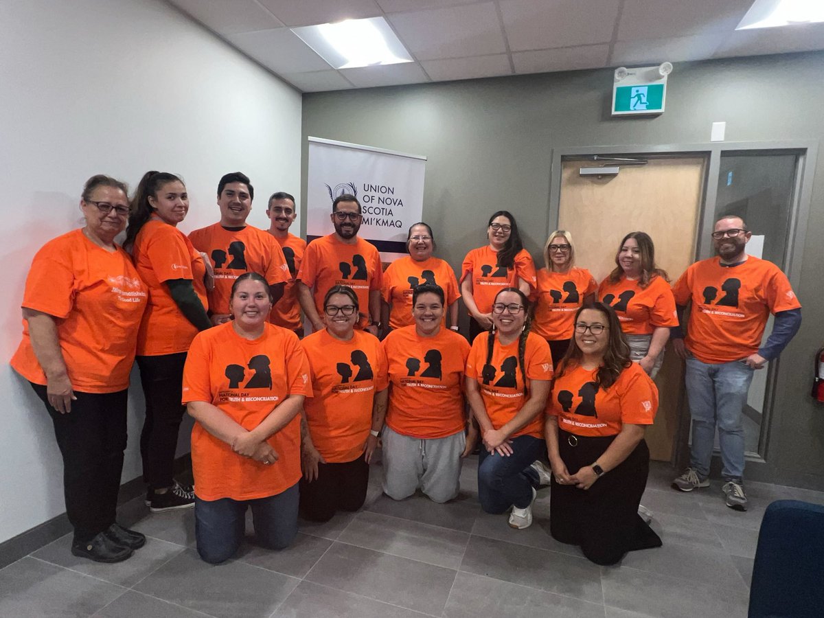 Staff picture at the Union of NS Mi’kmaq today rocking our orange shirts for #TruthAndReconciliation day 🧡🧡🧡