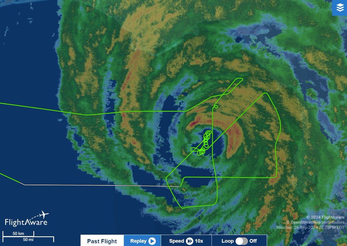 One of the crazier flight paths you'll ever see -- the NOAA flight collecting data on Hurricane Helene last night. flightaware.com/live/flight/NO…