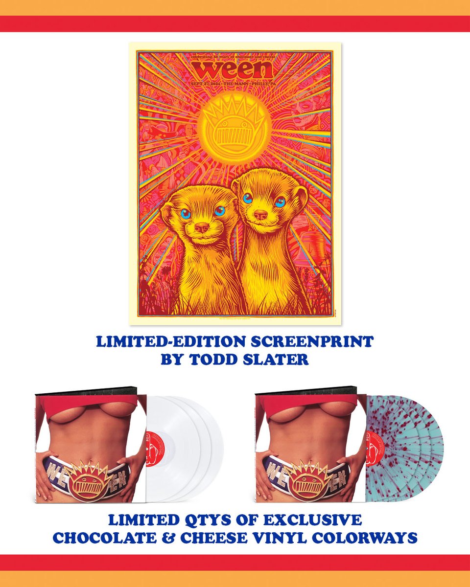 On this, such a joyous day we celebrate 30 years of Chocolate &amp; Cheese with limited exclusive vinyl drops and screenprint by Todd Slater as well as 30% off on items throughout the online store. Exclusions apply.

ween.themerchcollective.com