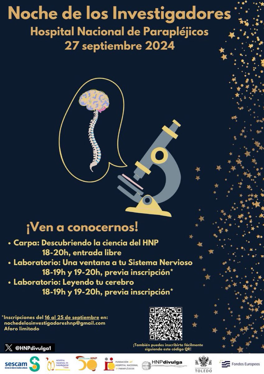 HNParaplejicos's tweet photo. Los compañeros del Grupo de Divulgación Científica del @HNParaplejicos @HNPdivulga1 , no paran.Reciben visitas en la carpa instalada en la Noche de Los Investigadores ( todavía estás a tiempo)y en los laboratorios. #50HNP https://t.co/Mta2TBkYl6