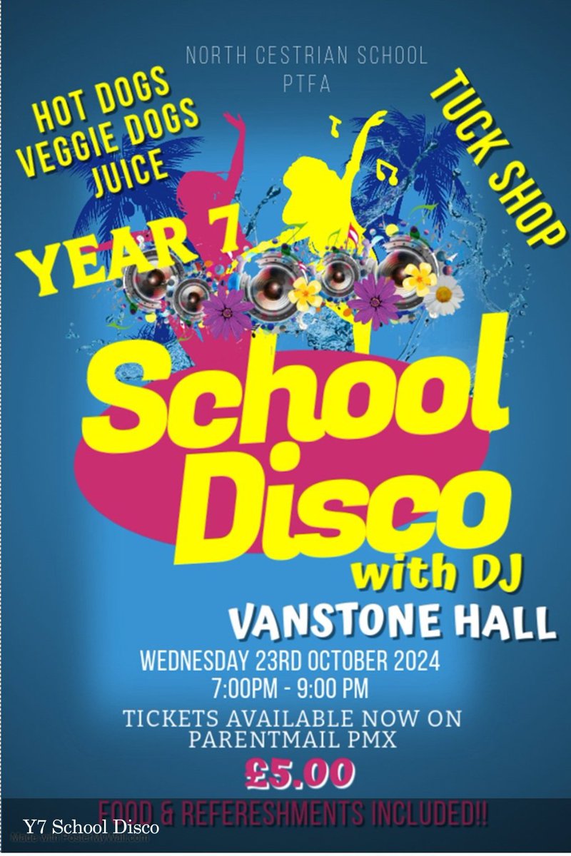 NCSPTFA's tweet photo. Calling Y7 parents,  have you purchased your child's ticket to the Disco on Wednesday 23rd October 7-9pm?
Head to Parentmail now, go to 'Payments' - 'Shop' at the bottom then scroll down to 'Events' &amp; choose either a veggie dog or hotdog with your disco ticket for just £5. https://t.co/MKhAcnbsP5