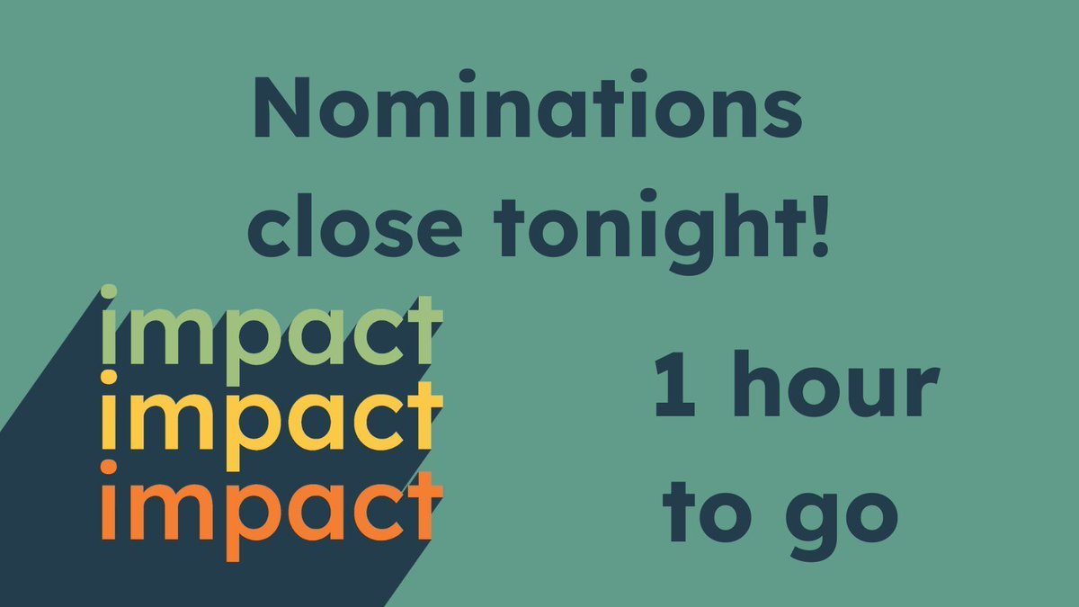 #WeAreImpact2024 nominations close tonight!

Just one more hour to go before we close the nomination form and gather up the eligible nominations!

If you are having any issues submitting and need some support, get in touch!

💚💛🧡

buff.ly/3zk2Afb