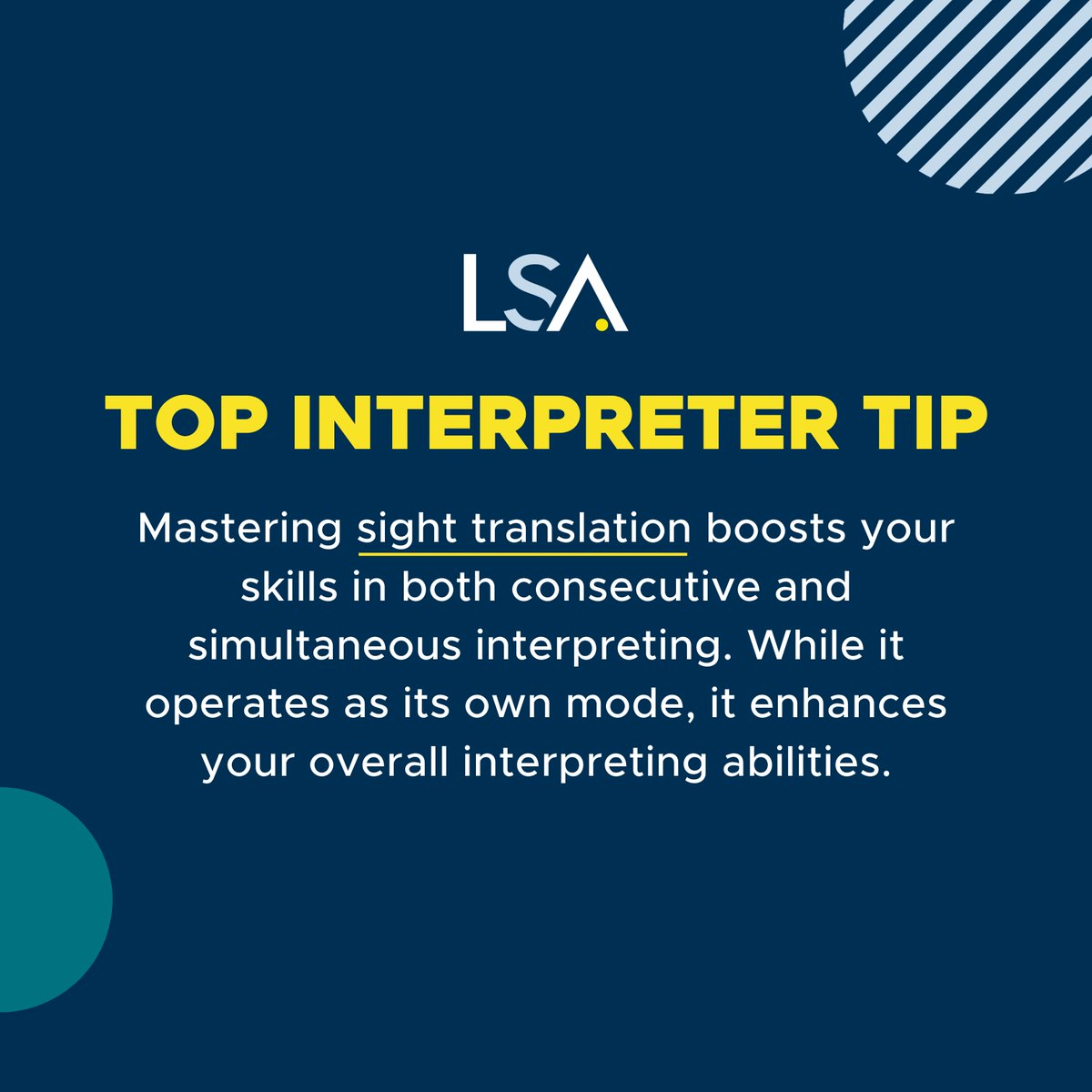 LSAWeb's tweet image. Mastering sight translation boosts your skills in both consecutive and simultaneous interpreting. While it operates as its own mode, it enhances your overall interpreting abilities.

#LSA #LanguageServicesAssociates #TopInterpreterTip