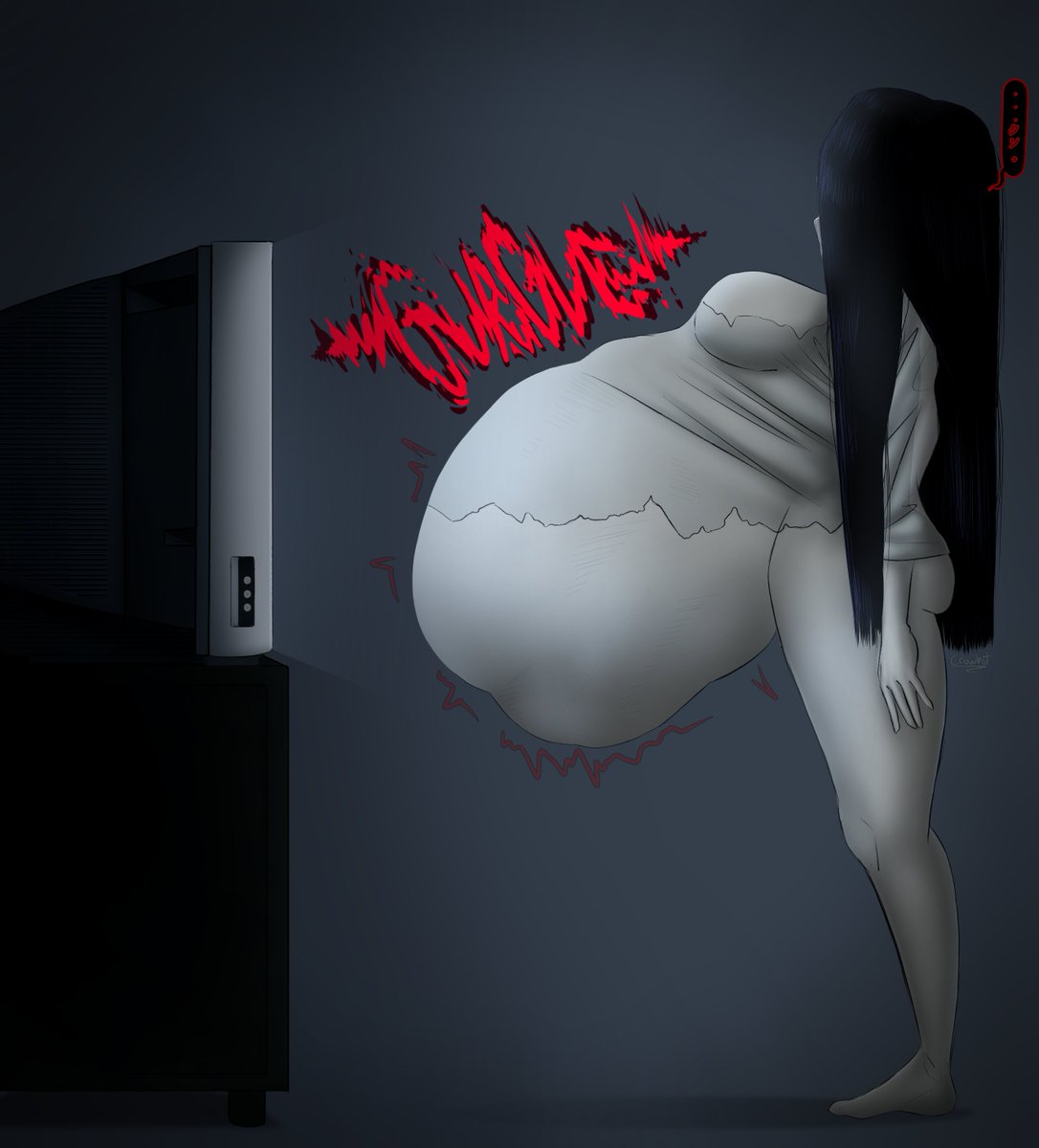 Crowbotx's tweet image. her ass is NOT getting back through that screen 

FIRST VORE PIECE we are starting off spooky season early with a BANG
..or "gurgle" i suppose👻📼