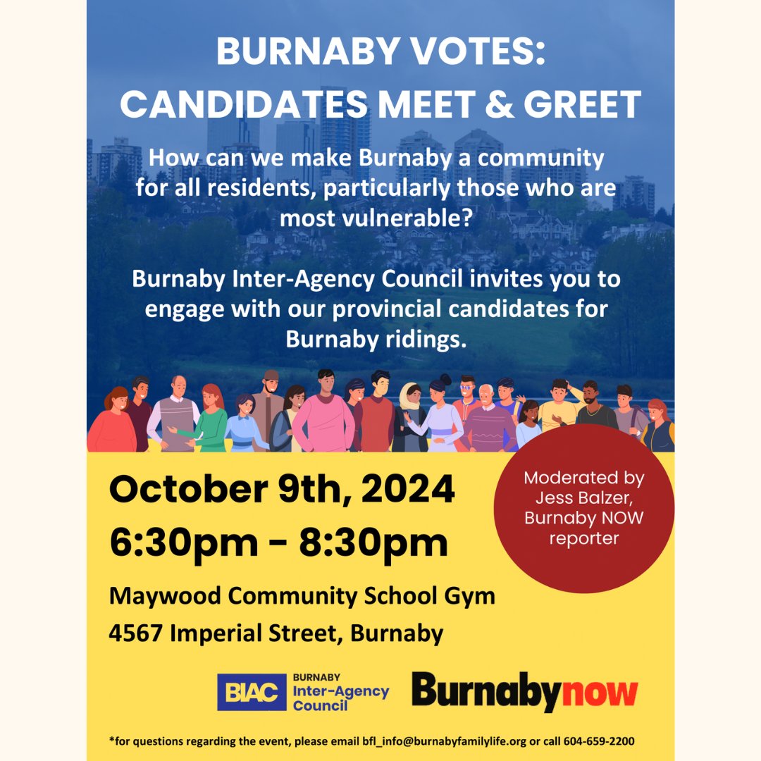 BNH is proud to be part of the Interagency Committee hosting an all-candidates meeting on October 9th! This event is an important opportunity for families and staff benefiting from the current BC childcare plan to engage with the candidates and understand their visions🗳️!