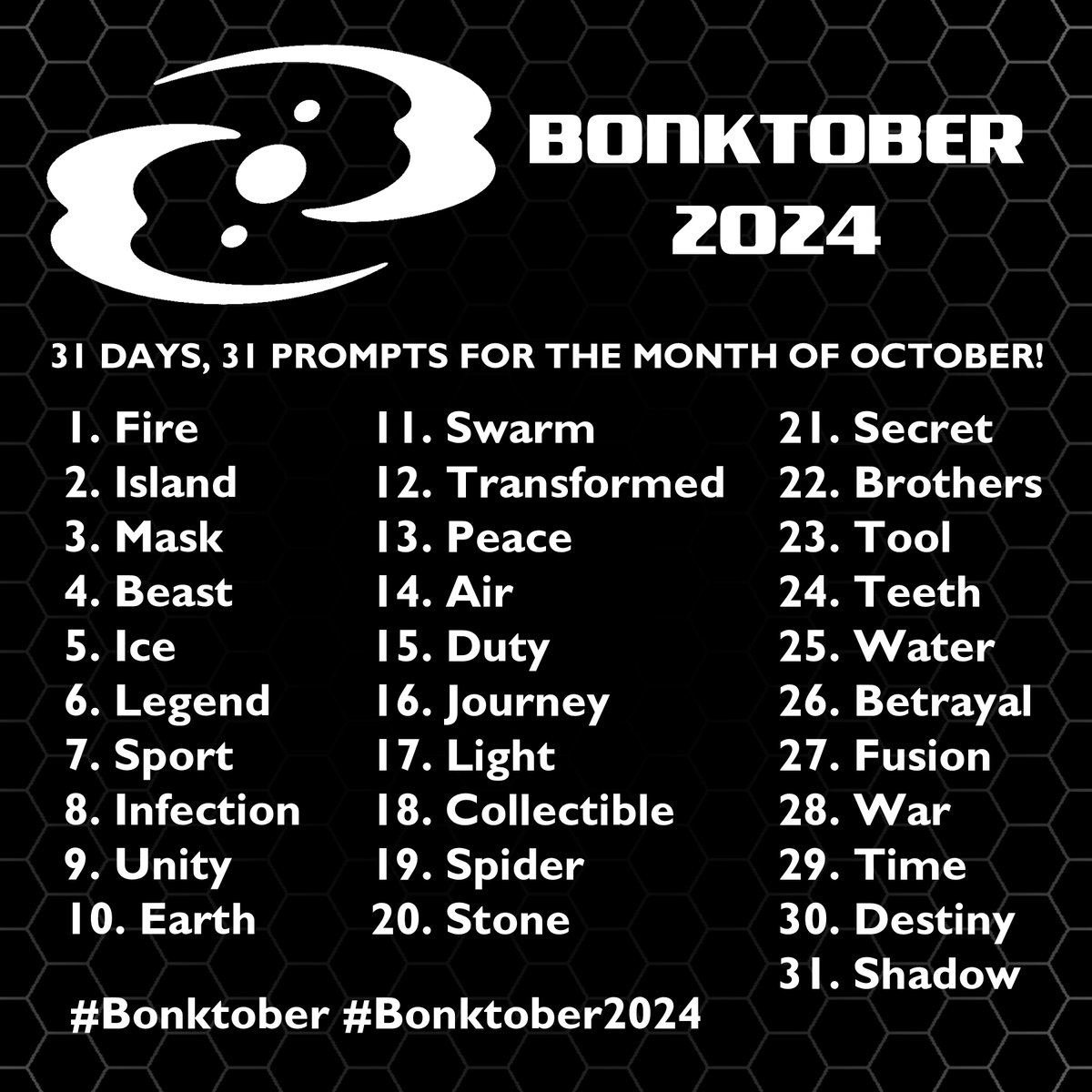 MorganRyanArt's tweet photo. #bonktober is here! 31 Bionicle Inspired prompts for the month of October!  Don't feel like you need to post something every day or do every prompt; anything goes as long as you have fun making it! #bonktober2024 https://t.co/LoUOu3whHz