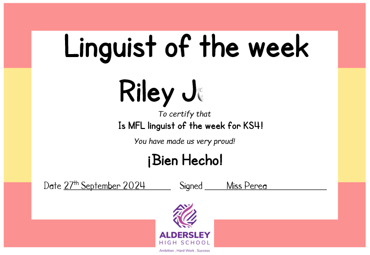 Well done to our "Linguists of the week". You are amazing! 🇫🇷🇪🇸💪<a href="/AldersleyHighSc/">AldersleyHighSchool</a> <a href="/AldersleyTeam10/">AldersleyTeam10</a> <a href="/AldersleyTeam8/">AldersleyTeam8</a> <a href="/AldersleyTeam9/">AldersleyTeam9</a>