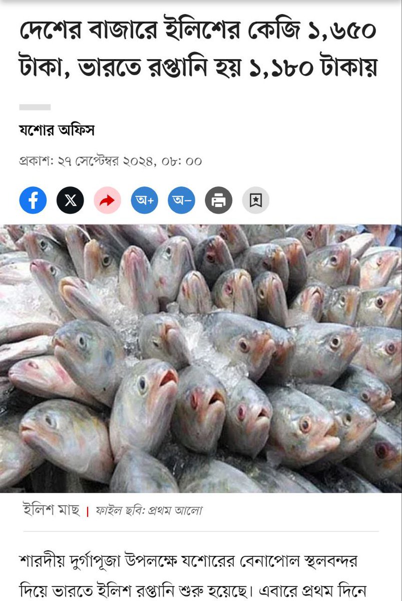 FreedomofGenZ's tweet photo. দেশের খুচরা পর্যায়ে ইলিশের কেজি ২০৫০ টাকা, পাইকারী বাজারে ১৬৫০ টাকা আর ভারতে রপ্তানি হচ্ছে ১১৮০ টাকায়। দেখার অপেক্ষায় আছি হিটনুস পার্টি এটাকেও কিভাবে সুন্দর করে জাস্টিফাই করে যায়।
#BangladeshCrisis
#AdolfHitnus
#AsCheapRoll
https://t.co/pUSJ7vivg7 https://t.co/F4YQbbxtUu