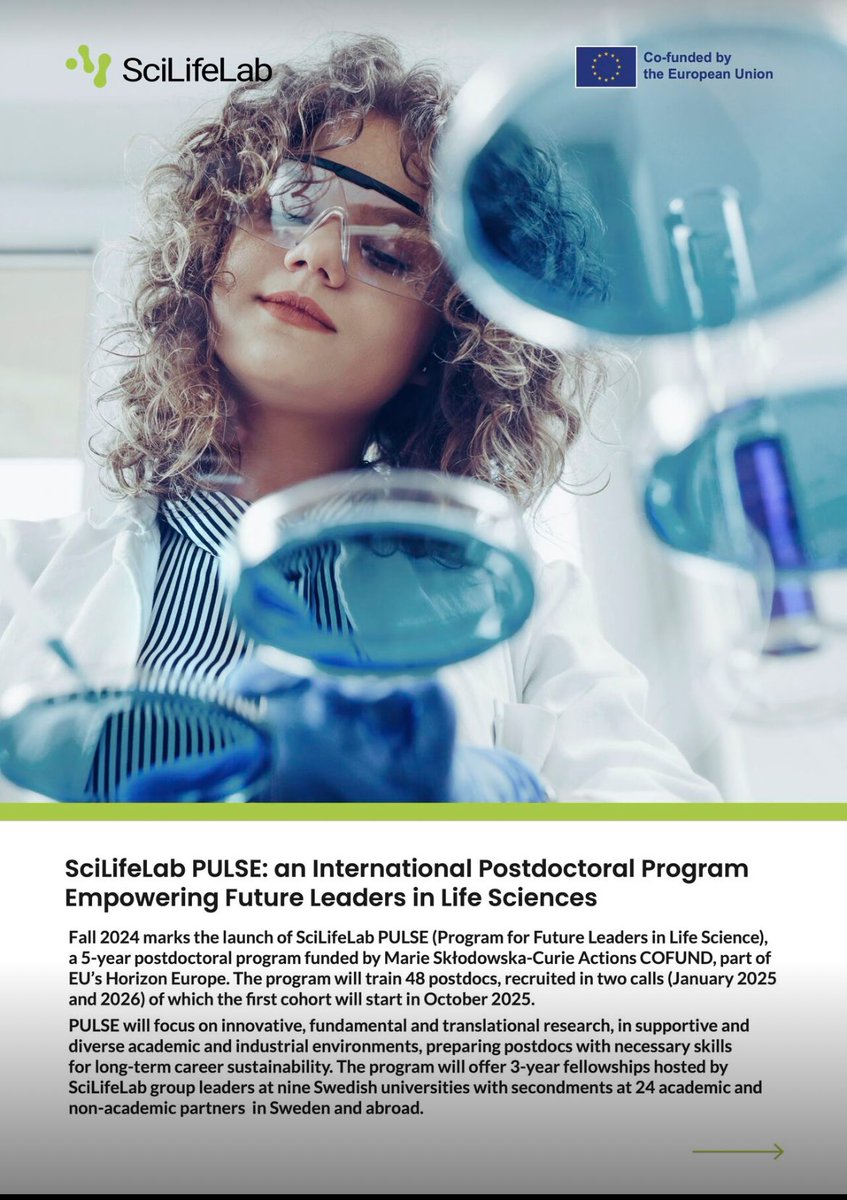 vasanthanathan's tweet image. Are you or someone you know looking for the next step in your research career? SciLifeLab PULSE is a prestigious postdoc program connecting brilliant researchers with incredible opportunities in academia and industry.
#SciLifeLab #PULSE #DDD #PostDoc #comchem #nmr #Sweden