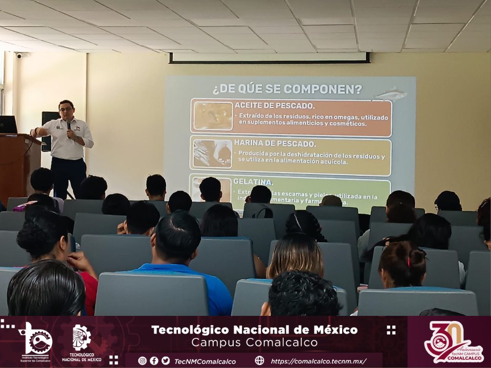 El Tecnológico Nacional de México, Campus Comalcalco a través de la División Académica de Ingeniería en Industrias Alimentarias realizó la conferencia "Subproductos Pesqueros ¿Que son y como aprovecharlos?.
