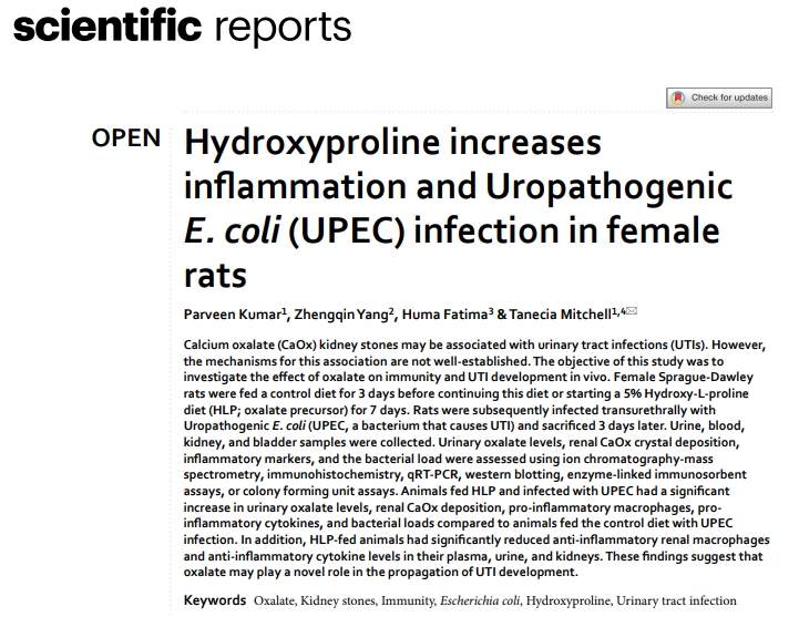 Tanecia Mitchell, PhD (@drtmitchell) on Twitter photo 📢Our latest publication describing a potential role of oxalate in UTI development in female rats is now online!! <a href="/SciReports/">Scientific Reports</a> rdcu.be/dViVV 😁
Huge congrats to my collaborators in <a href="/UABPathology/">UAB Pathology</a> and <a href="/UAB_NRTC/">UAB Nephrology</a>!
<a href="/UABUrology/">UAB Urology</a> <a href="/KUHPRIME/">KUH PRIME</a> <a href="/CAIRIBU1/">CAIRIBU</a> 📢Our latest publication describing a potential role of oxalate in UTI development in female rats is now online!! <a href="/SciReports/">Scientific Reports</a> rdcu.be/dViVV 😁
Huge congrats to my collaborators in <a href="/UABPathology/">UAB Pathology</a> and <a href="/UAB_NRTC/">UAB Nephrology</a>!
<a href="/UABUrology/">UAB Urology</a> <a href="/KUHPRIME/">KUH PRIME</a> <a href="/CAIRIBU1/">CAIRIBU</a>