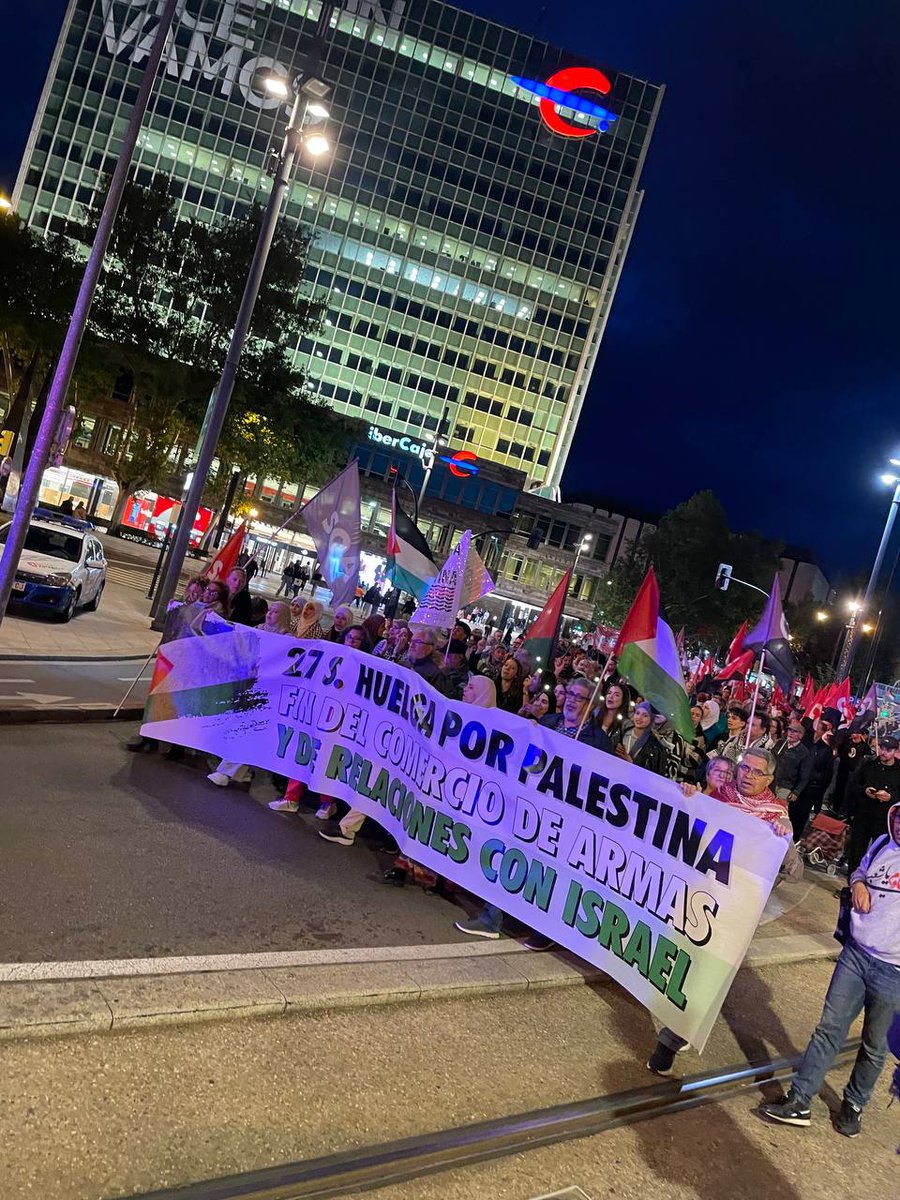 iu_aragon's tweet photo. Manifestación en Zaragoza en una jornada de huelga en apoyo al pueblo palestino, por el fin del genocidio! 
 ¡Viva Palestina Libre! 
#FreePalestine
@Asanzr @Blankiwi @iuzaragoza @paharos @jorge_ssc https://t.co/cqikG5Qvve