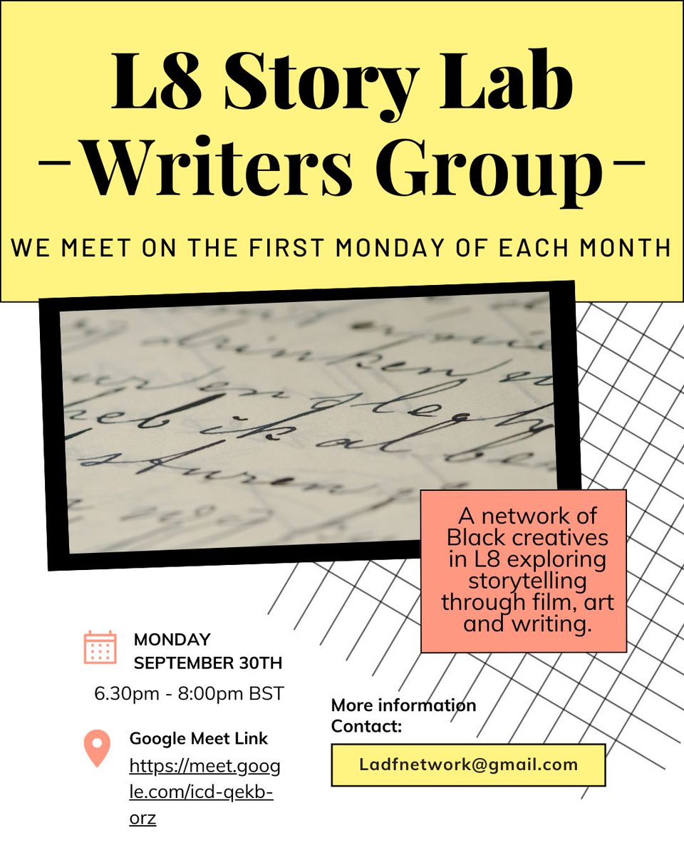 ladfnetwork's tweet image. Excited to collaborate with fellow black artists in L8 for a captivating storytelling gathering! Come join us on Google Meet from 6:30-8pm. #CreativeCommunity #NarrativeSharing