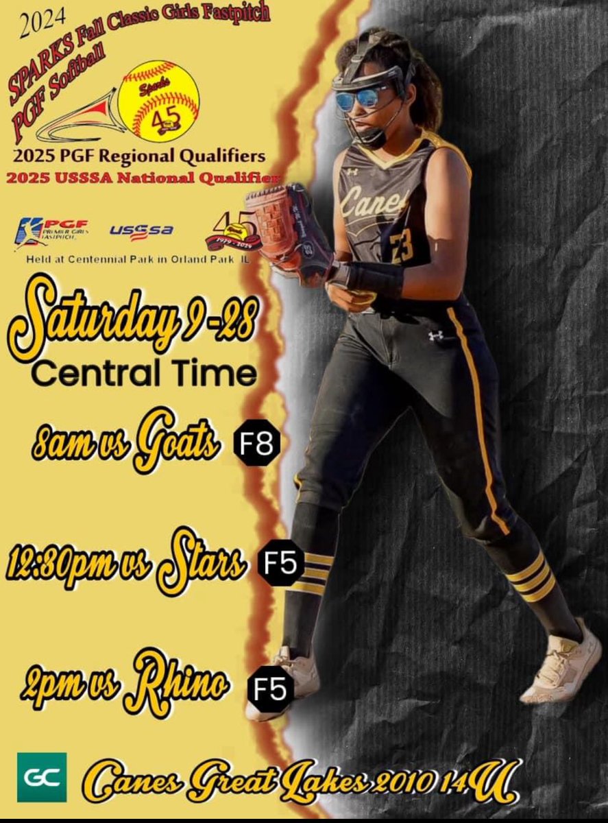 CanesGL2K10's tweet image. 🖤💛The girls are at it again this weekend in Illinois! Follow on game changer at 8am CST tomorrow! 🥎

web.gc.com/teams/UlgojNyk…💛🖤
@USSSAFastpitch 
@CanesMidwestSB 
@SBRRetweets