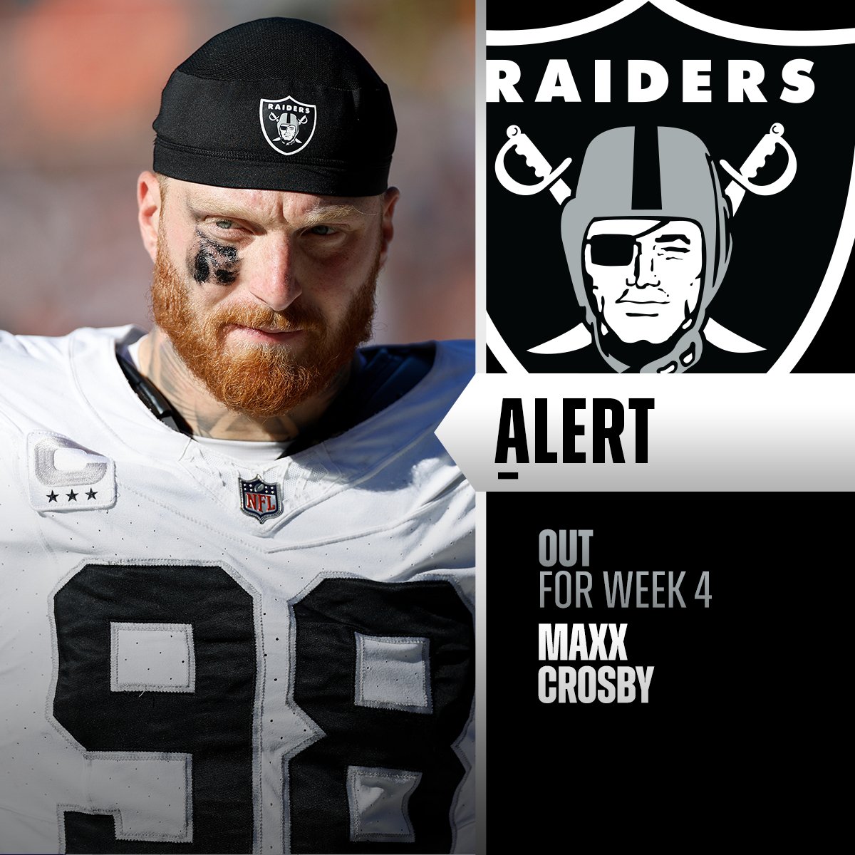 NFL's tweet photo. Raiders rule out WR Davante Adams, DE Maxx Crosby vs. Browns https://t.co/4tJQ29M8p9