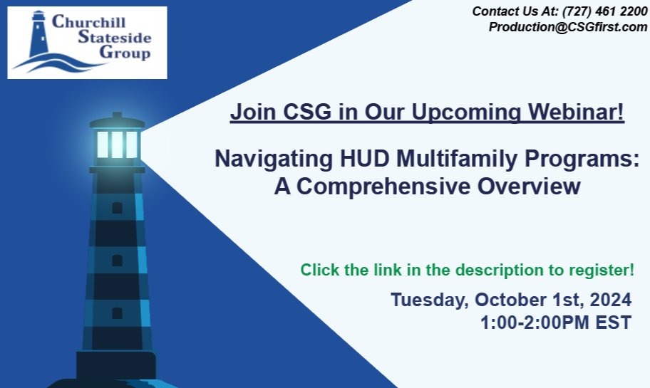 CSGfirst's tweet image. Join Churchill Stateside Group for our upcoming webinar, &apos;Navigating HUD Multifamily Programs: A Comprehensive Overview&apos; where we&apos;ll dive into multiple facets of the current lending market including a live Q&amp;amp;A segment. To register, click the link below!
hubs.la/Q02RpvjJ0