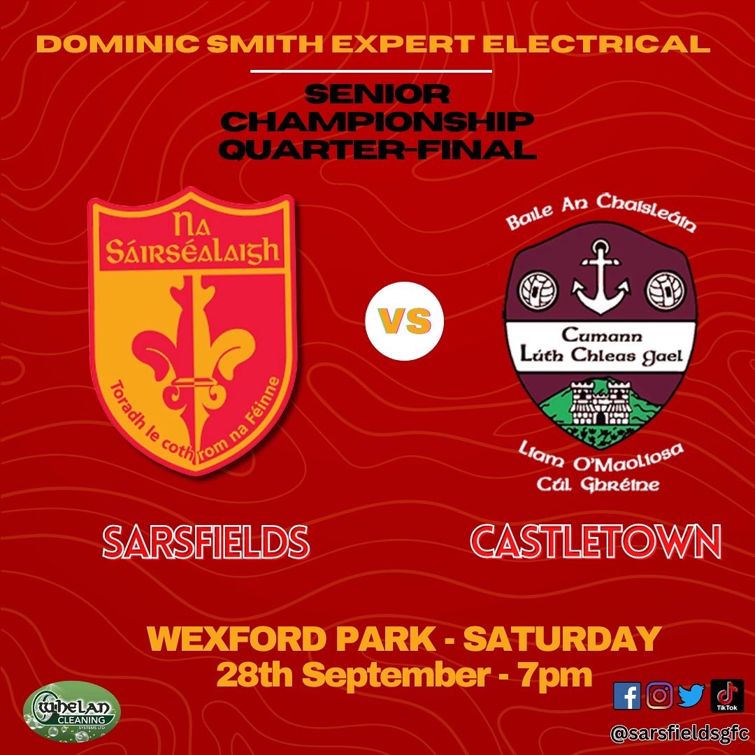 SarsfieldsGfc's tweet photo. First up tomorrow, our Intermediate A’s take on Glynn Barntown in the relegation final at 3pm.

Then tomorrow night in Wexford Park our Senior team take on Castletown in their quarter final.

Please get out and get behind both teams ❤️💛 https://t.co/Rm6E1GnD32