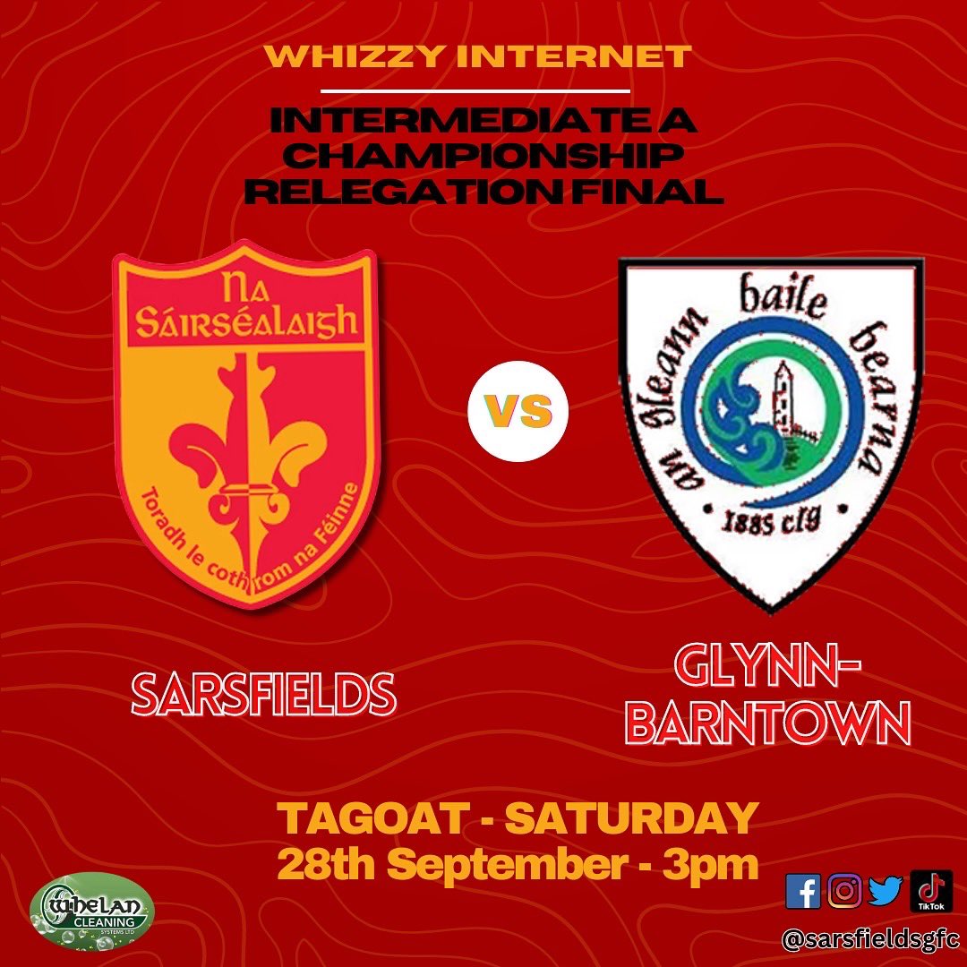 SarsfieldsGfc's tweet photo. First up tomorrow, our Intermediate A’s take on Glynn Barntown in the relegation final at 3pm.

Then tomorrow night in Wexford Park our Senior team take on Castletown in their quarter final.

Please get out and get behind both teams ❤️💛 https://t.co/Rm6E1GnD32