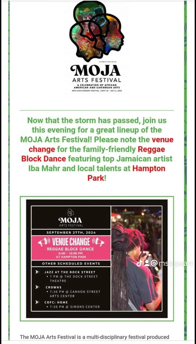 MsBJPeart's tweet image. TONIGHT 9.27.24 @MOJAFestival Reggae Block Dance #HamptonPark #CharlestonSC #CHSARTS #MOJAFESTIVAL