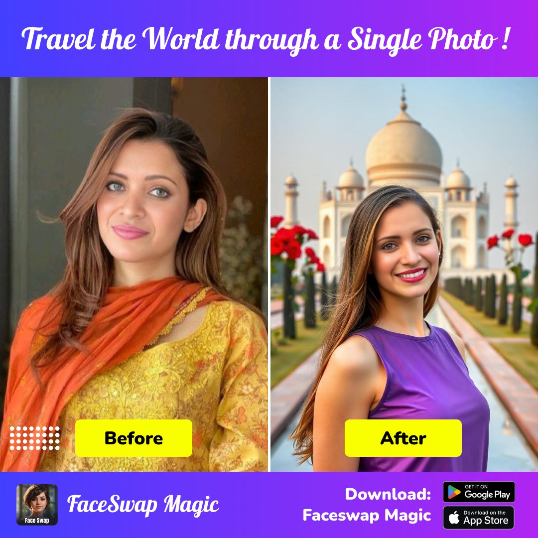 FaceSwapMagic's tweet photo. "✨🌸 Experience the beauty of iconic landmarks with #FaceswapMagic! Transform into a stunning look and stand in front of the majestic Taj Mahal. 🕌✨ Create your own magical journey today!"

#Faceswap #AIArt #CreativeTransformations #AvatarMagic #PhotoMagic #AIEditing #women https://t.co/GCP7k0ZTaB