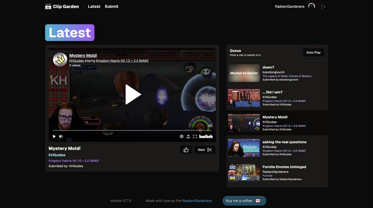 radiantgardenrs's tweet image. Hype news! We developed a site to share Twitch clips! We&apos;re still in early access, but feel free to request access as a creator to allow clips of your channel to be posted! You can also submit or watch clips as a viewer by connecting your Twitch account!
clipgarden.tv
