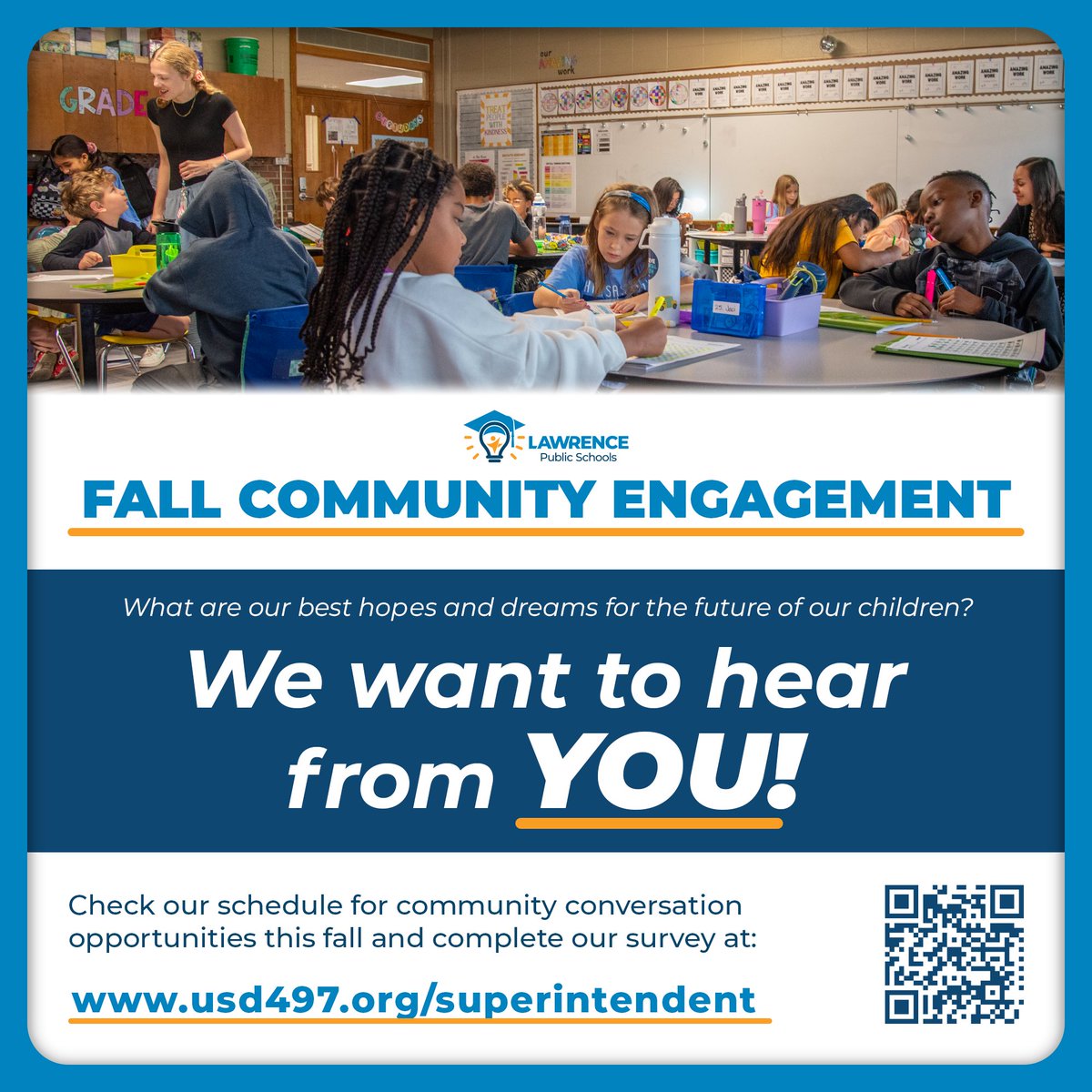 Lawrence USD 497 (@usd497) on Twitter photo Share your thoughts & experiences as we plan for the future of our schools. Join us 6-7:30 p.m. Oct. 8 for a Community Conversation at <a href="/BMMSCougars/">Billy Mills Middle School</a>. The Special Ed. Adv. Comm. will co-host. Go to usd497.org/Superintendent for full schedule, to sign up to host, & to take our survey. Share your thoughts & experiences as we plan for the future of our schools. Join us 6-7:30 p.m. Oct. 8 for a Community Conversation at <a href="/BMMSCougars/">Billy Mills Middle School</a>. The Special Ed. Adv. Comm. will co-host. Go to usd497.org/Superintendent for full schedule, to sign up to host, & to take our survey.