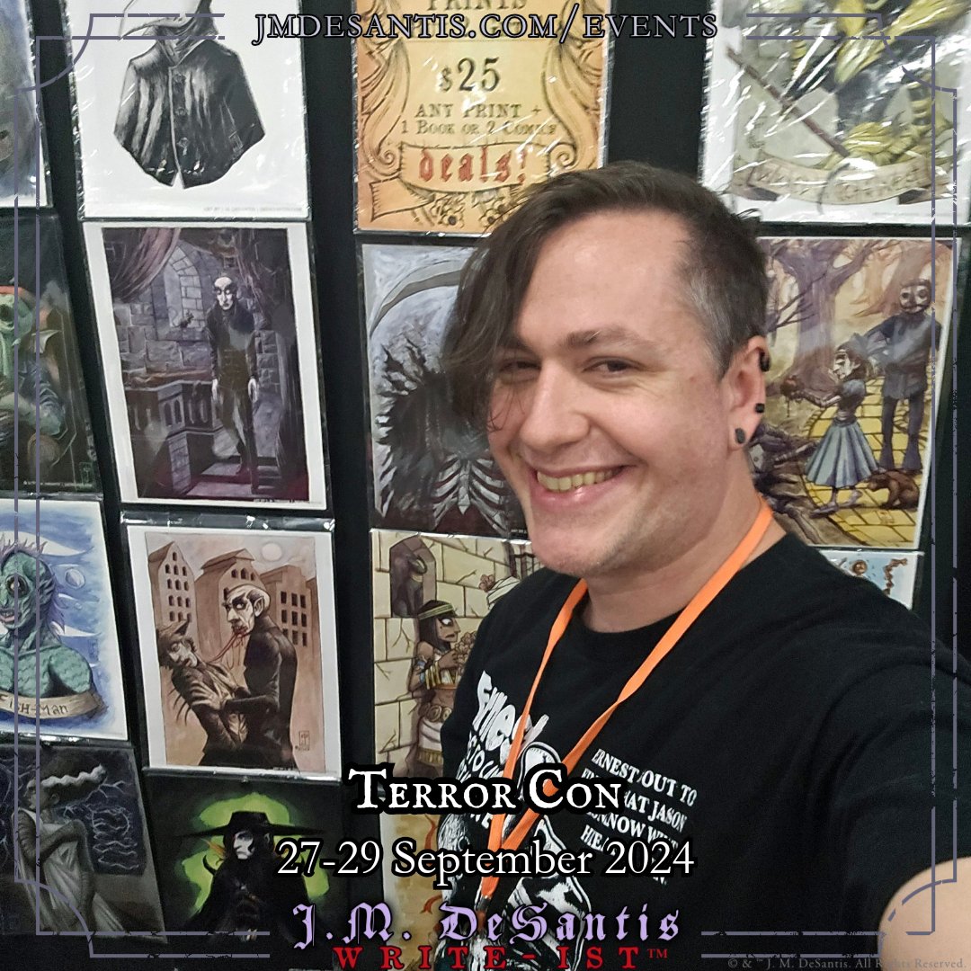 jmdesantis's tweet photo. Ready to go for Terror Con this weekend. Fri - Sun, booth 505, facing Artist Alley.
#Writeist #author #artist #writer:
#DarkFantasy & #Horror #books #novels #comics #art #stickers #artcommissions #horrorart #horrorfiction #horrorauthor https://t.co/lx6riCdpTU