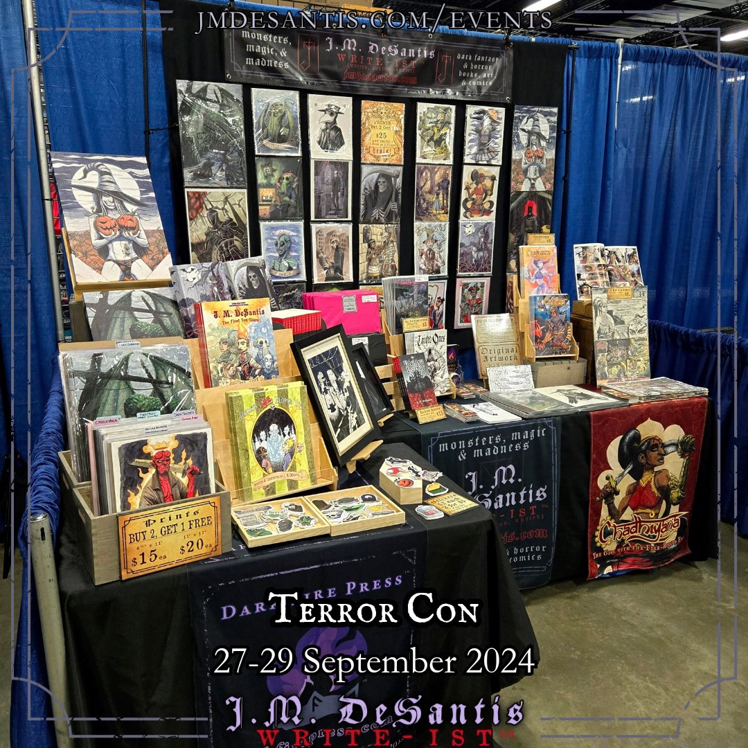 jmdesantis's tweet photo. Ready to go for Terror Con this weekend. Fri - Sun, booth 505, facing Artist Alley.
#Writeist #author #artist #writer:
#DarkFantasy & #Horror #books #novels #comics #art #stickers #artcommissions #horrorart #horrorfiction #horrorauthor https://t.co/lx6riCdpTU