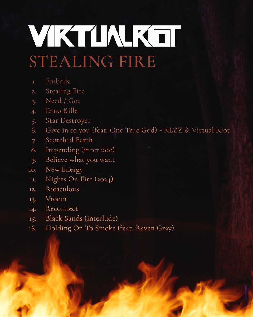 Here is the Tracklist for my LP Stealing Fire coming out on 10/18 on <a href="/Monstercat/">Monstercat</a> 
I am so excited and nervous to share this I have been working so hard. I know you waited a long time to for this so I really put everything into this and i really hope you like it. Presave in Links