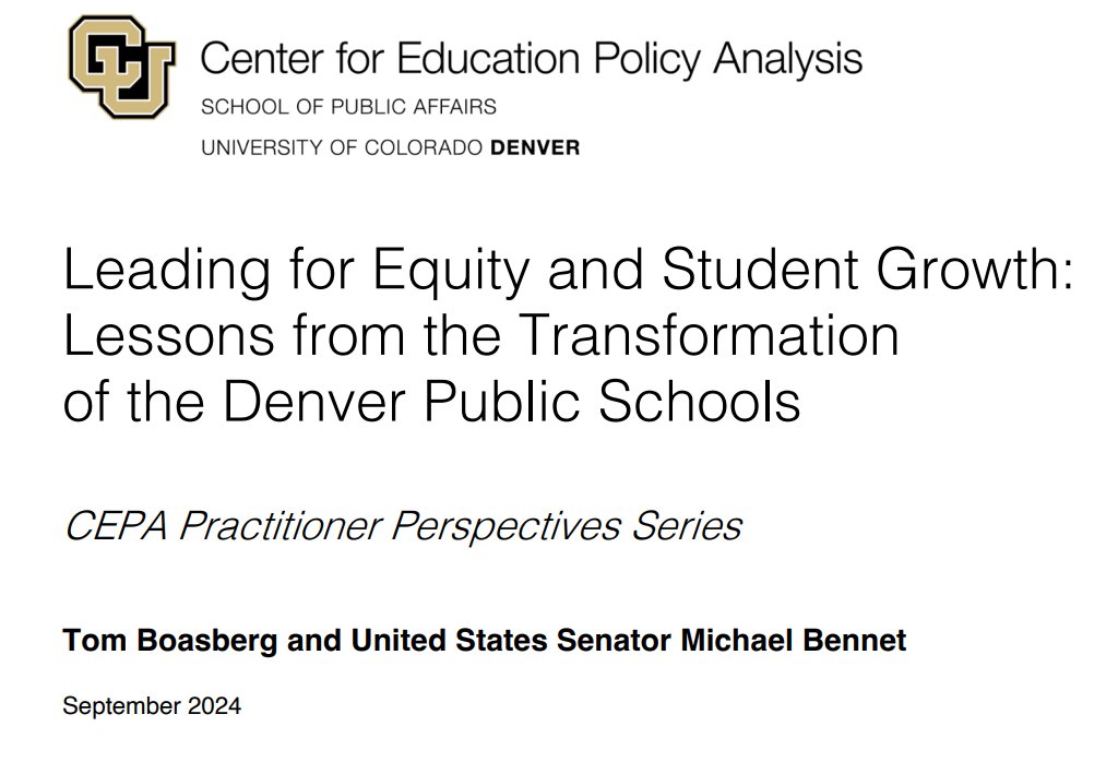 I'm so honored former Denver superintendents <a href="/SenatorBennet/">Michael Bennet</a> &amp; Tom Boasberg accepted my invitation to write white paper reflecting on experience leading reforms which new <a href="/CUDenverSPA/">CU Denver SPA</a> research shows were among most comprehensive &amp; effective in U.S. history. publicaffairs.ucdenver.edu/cepa