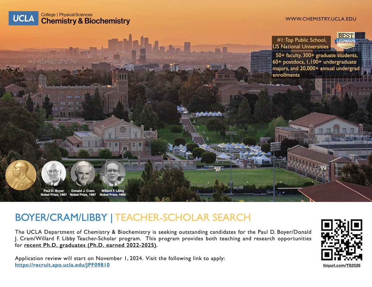 UCLA Chem & Biochem (@uclachem) on Twitter photo We are seeking outstanding candidates for Asst. Adj. Prof. / Teacher-Scholar positions! This program provides teaching & research opportunities for recent Ph.D. grads (Ph.D. earned 2022-25). Apply here by Nov. 1: recruit.apo.ucla.edu/JPF09810
<a href="/Chemjobber/">Chemjobber</a> We are seeking outstanding candidates for Asst. Adj. Prof. / Teacher-Scholar positions! This program provides teaching & research opportunities for recent Ph.D. grads (Ph.D. earned 2022-25). Apply here by Nov. 1: recruit.apo.ucla.edu/JPF09810
<a href="/Chemjobber/">Chemjobber</a>
