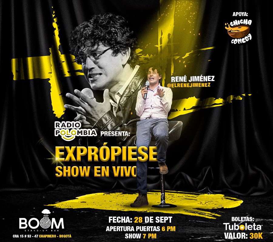 Porque la comedia política no es esa basura que produce Daniel Samper. Nos vemos mañana en Bomm stand_up bar en Bogotá para reírnos de nuestros poderoso funcionarios y la cloaca de los medios.
Compra tu boleta en tuboleta.com/eventos/detall…