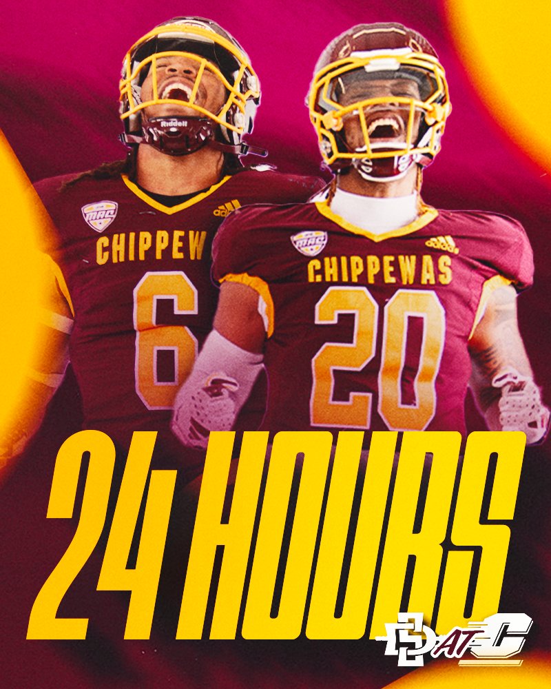 CMU_Football's tweet photo. 2️⃣4️⃣ hours away!

See y'all at Kelly/Shorts tomorrow 😉

#FireUpChips🔥⬆️🏈 | #PTS https://t.co/co81vrcgOi