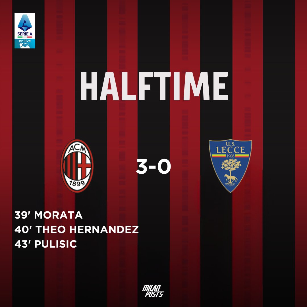 MilanPosts's tweet photo. ⏱️ 45' Halftime Milan 3-0 Lecce https://t.co/9SlqpwBYwx