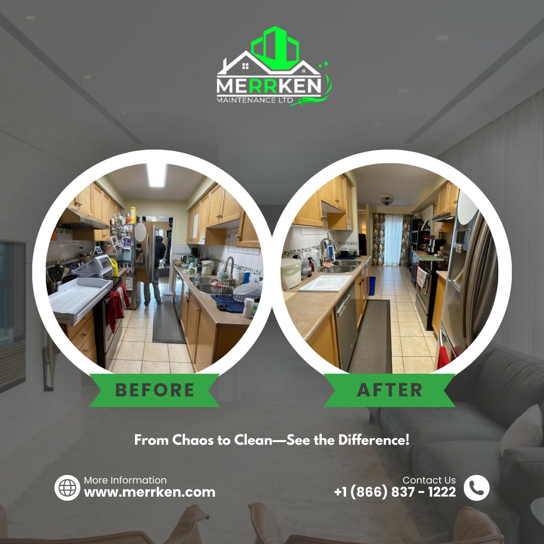 From messy to immaculate, we’ve turned this space into a spotless sanctuary. Ready to see the difference in your home or office? Contact us today for your own stunning clean! 
  Call us at +1 (866) 837 - 1222 or visit Merrken.com.