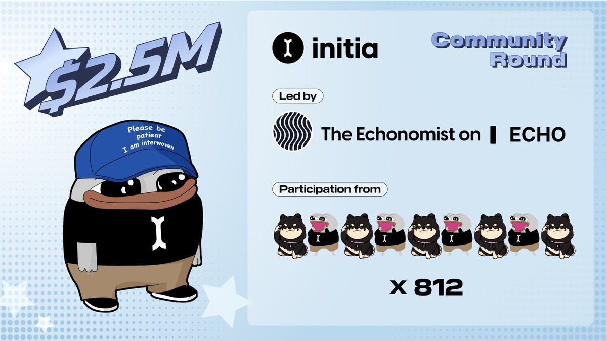 Initia will be majority owned by you.

We are stoked to announce the completion of Initia's $2.5M Community Round — the first deal in The Echonomist, <a href="/echodotxyz/">echo</a>'s very own community venture group.

With over 800 participants, the round closed in just under two hours!