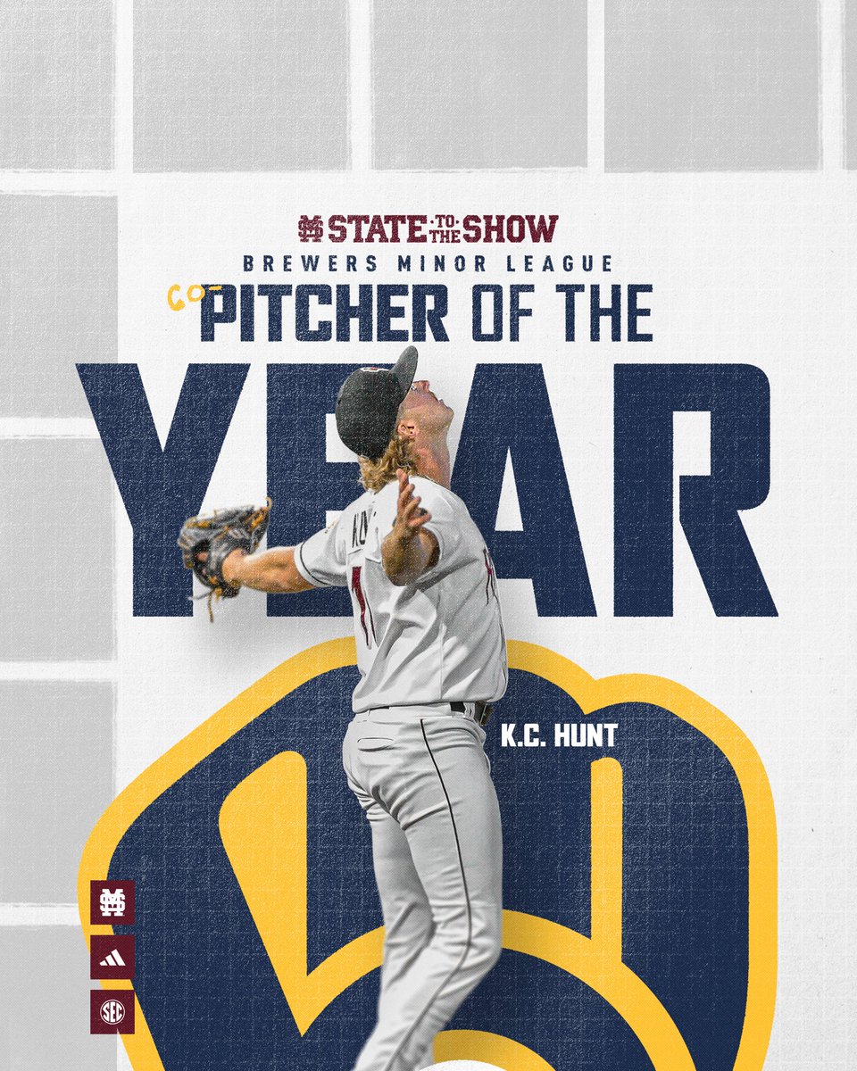 Mississippi State Baseball (@hailstatebb) on Twitter photo Your @brewers Minor League Co-Pitcher of the Year: <a href="/kc_hunt2/">Kyle Clemente Hunt</a>!
#StateToTheShow | #HailState๐ถ Your @brewers Minor League Co-Pitcher of the Year: <a href="/kc_hunt2/">Kyle Clemente Hunt</a>!
#StateToTheShow | #HailState๐ถ