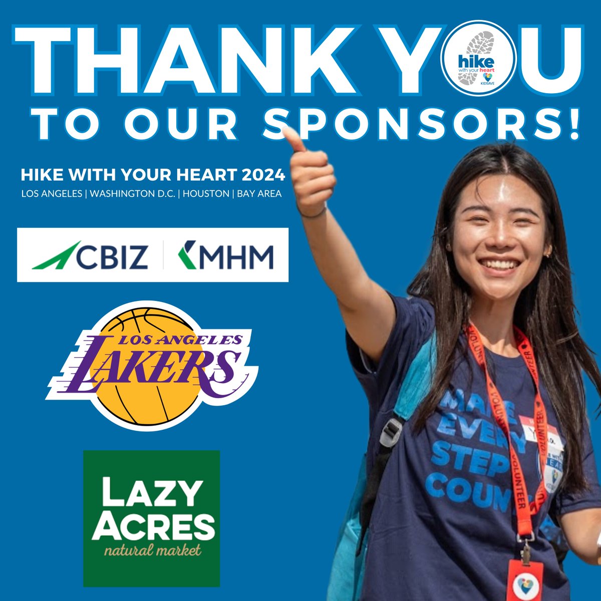 Kidsave® (@kidsave_intl) on Twitter photo Thank you to our Hike With Your Heart Sponsors <a href="/cbz/">CBIZ</a> , <a href="/Lakers/">Los Angeles Lakers</a> , and <a href="/LazyAcresMarket/">Lazy Acres Market</a> ! We are just 6 weeks away from our Hike With Your Heart event for older kids in #fostercare and we want you to be there.
Visit kidsave.org/hike to register today! Thank you to our Hike With Your Heart Sponsors <a href="/cbz/">CBIZ</a> , <a href="/Lakers/">Los Angeles Lakers</a> , and <a href="/LazyAcresMarket/">Lazy Acres Market</a> ! We are just 6 weeks away from our Hike With Your Heart event for older kids in #fostercare and we want you to be there.
Visit kidsave.org/hike to register today! 