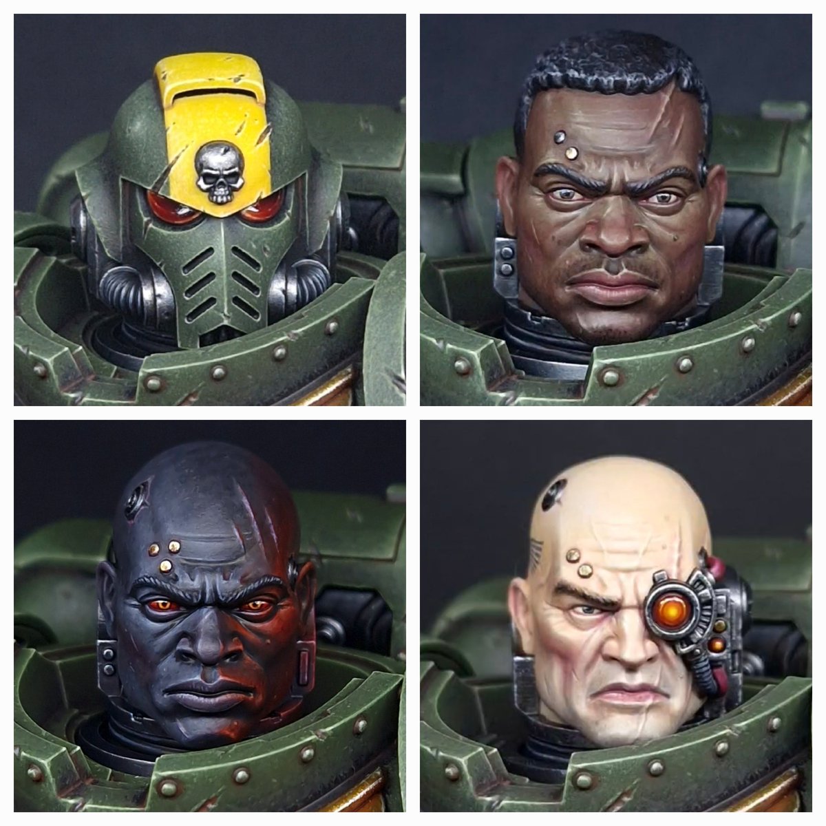 Collage of the different heads I sculpted and painted for my Space Marine bust. 
I'm moving onto my next large scale project now, more updates soon! 😄
Cheers all! Daz
#warhammer #WarhammerCommunity #warhammer40k