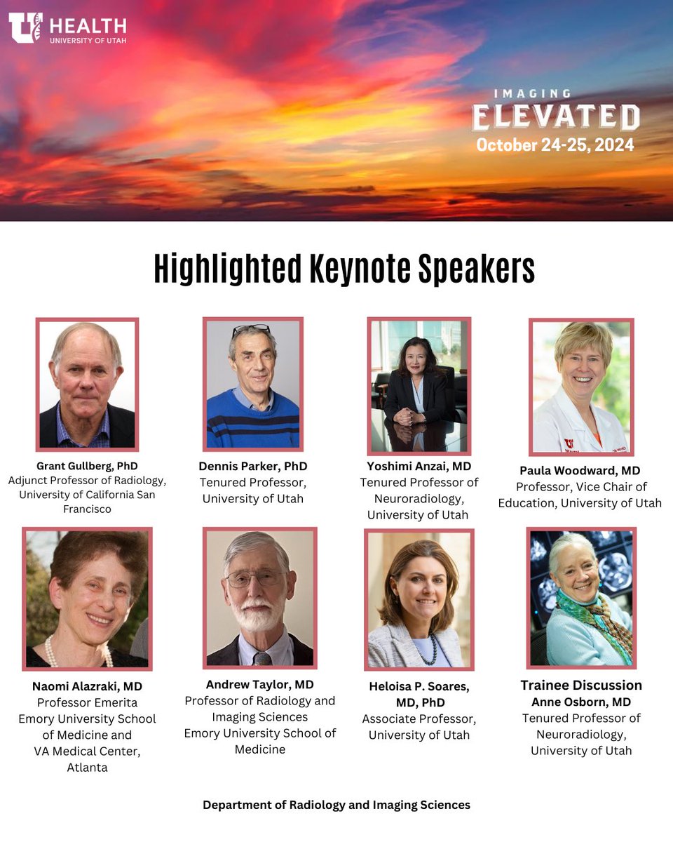 UofURadiology's tweet photo. Highlighting some of our amazing Keynote Speakers that will be at Imaging Elevated 2024. We hope you can attend! https://t.co/fPQz8DuXNf @UofUHealth #ImagingElevated https://t.co/WYpd5QbNmY