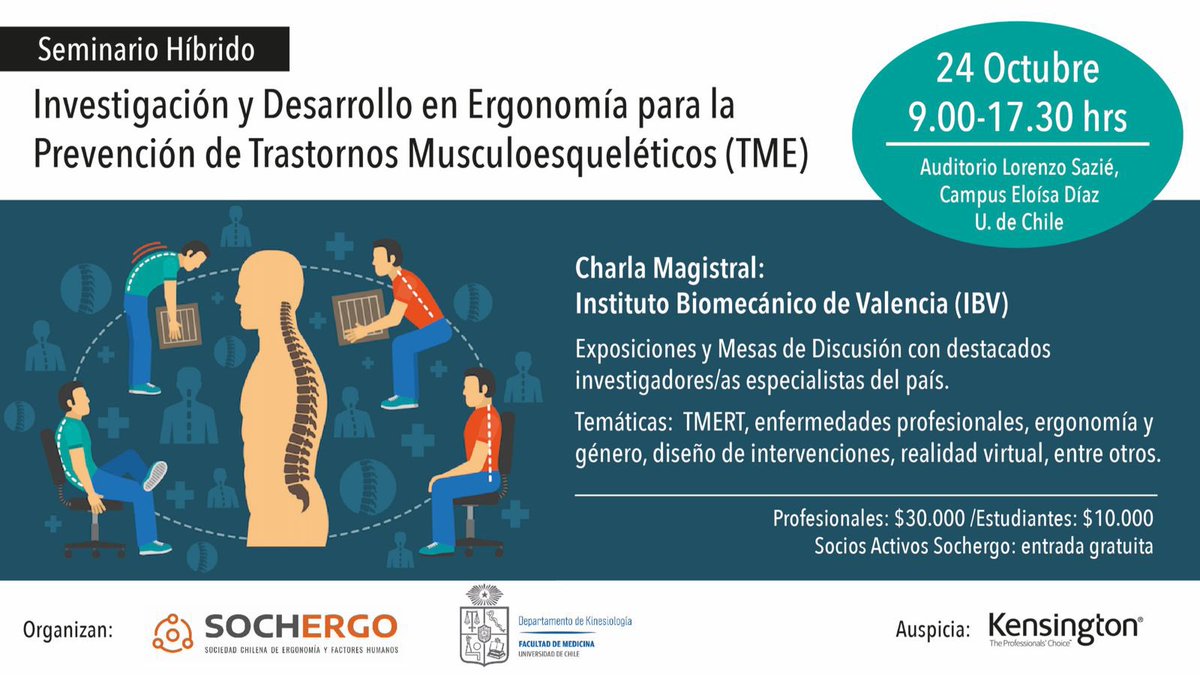 _sochergo's tweet photo. Seminario Investigación y Desarrollo en Ergonomía para la prevención de TMERT. Jueves 24 Octubre 09 a 17:30 hrs.

https://t.co/JhitFoqXq1 https://t.co/an1RBNGTLA