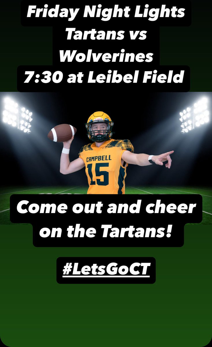 TartansFootball's tweet photo. The Campbell Tartans look to get back in the win column tonight with a Friday Night Lights matchup vs the Winston Knoll Wolverines. Kickoff is 7:30 at Leibel Field.
Hope to see you there! #LetsGoCT https://t.co/BUuUqOIYru