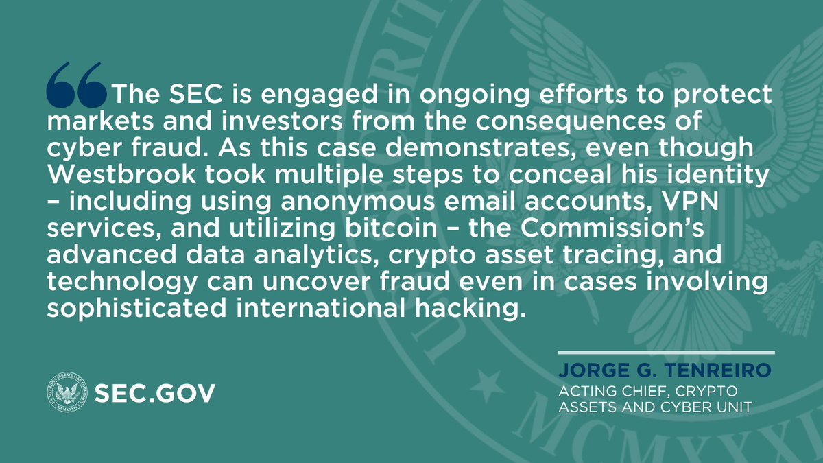 We charged Robert B. Westbrook for hacking into the computer systems of  five US public companies to obtain material nonpublic information about  their corporate earnings and using that information to make approximately