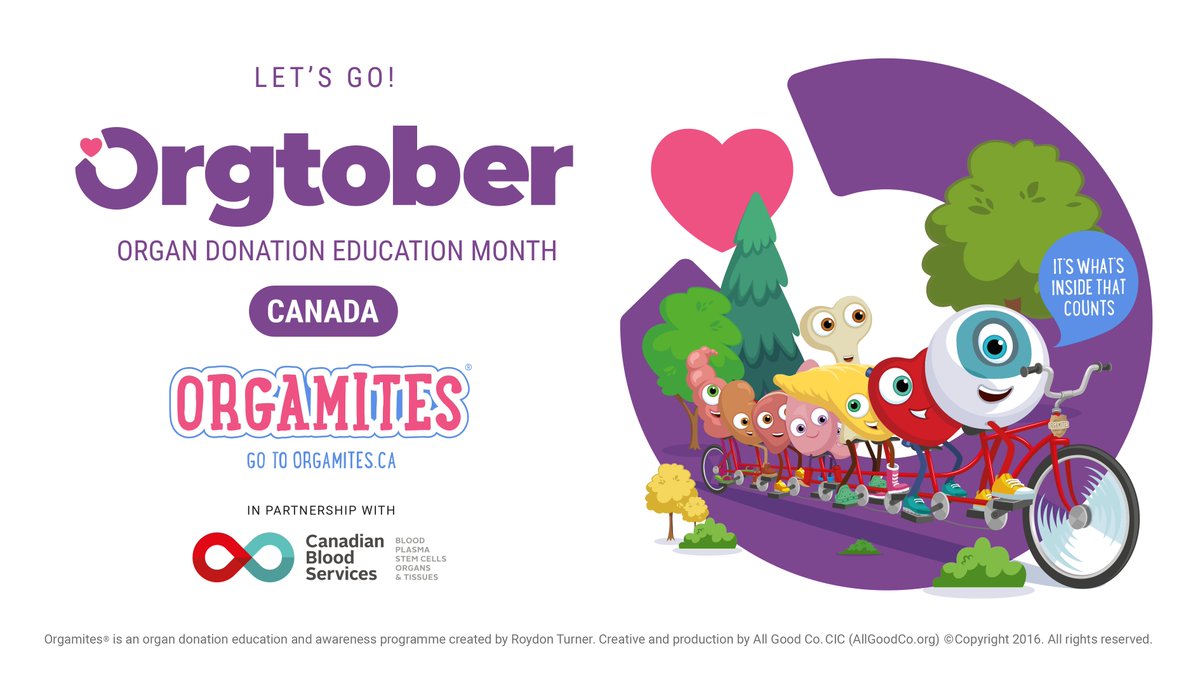 Orgtober is here. The mission is to make kids more aware of their amazing organs, then get more families talking about organ donation, and  increase the amount of organs donors  which will  save more lives.  Learn more: orgamites.ca